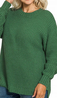 42Pops - High Low Basic Waffle Sweater - Plus