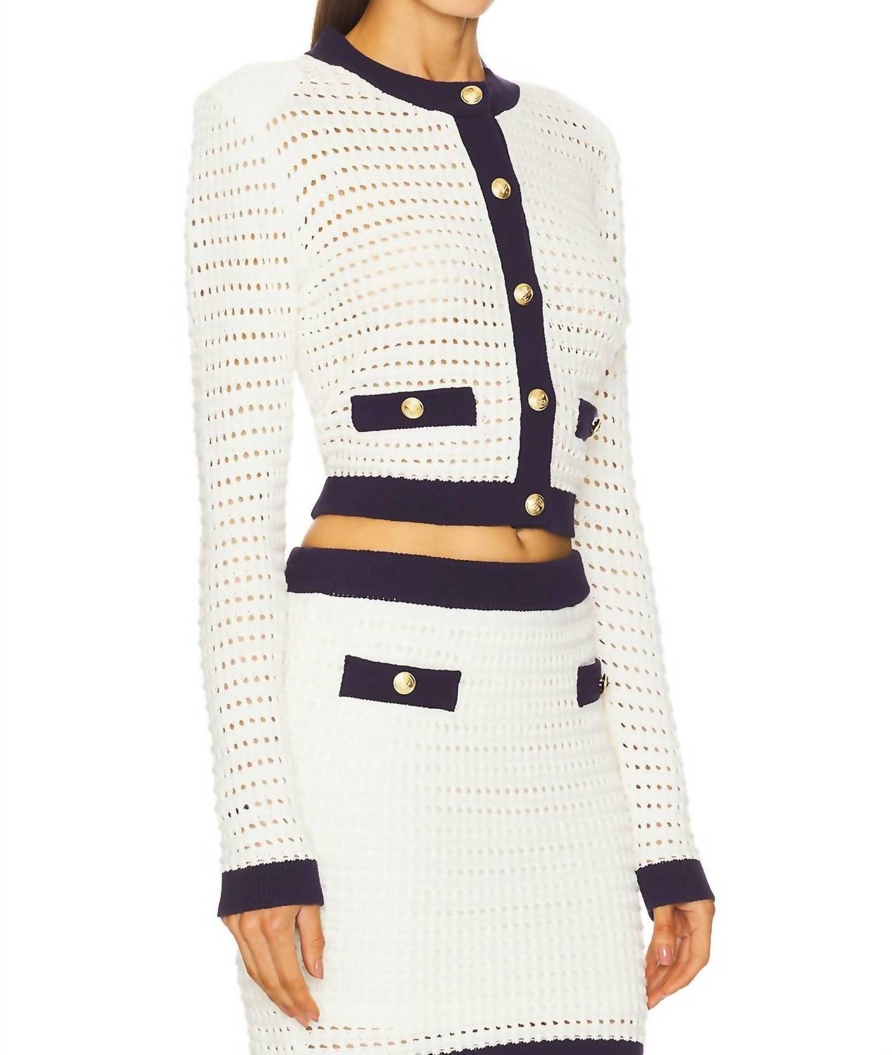 STEVE MADDEN Casette Button Down Cardigan in navy ivory - women's cardigan - alternate view