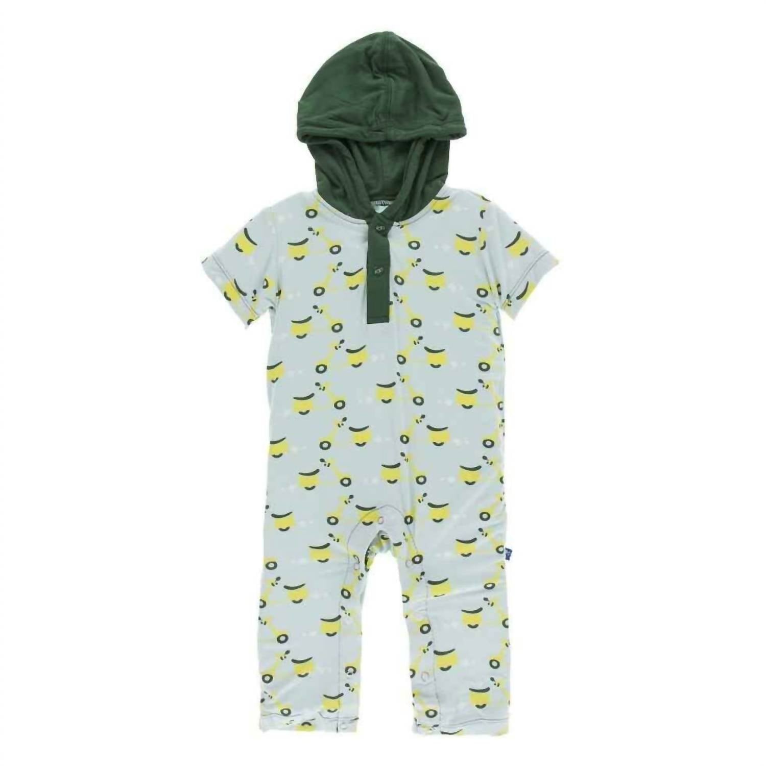 Kickee - Kids' Bamboo Print Short Sleeve Hoodie Romper