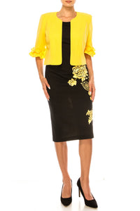 Maya Brooke - Floral Print Ruffled Jacket Dress 2-Piece Set