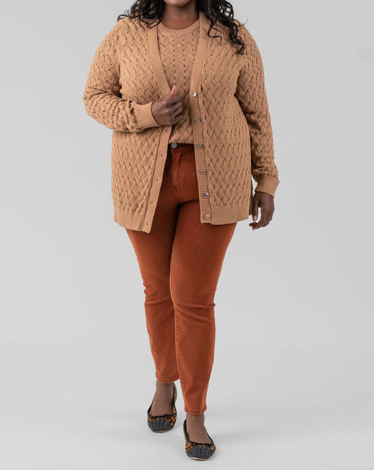 Minnie Rose - Cotton Cashmere Pointelle Cardigan - Plus
