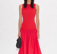 SIMON MILLER Yanez Poplin Combo Dress in cherry red - women's dress - detail view