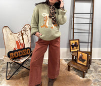 Baevely by Wellmade Boot Scootin Sweetheart Sweater in green - women's sweater - detail view