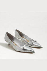 Sam Edelman Women's Kaya Pointed Toe Kitten Heel Pump in soft silver metallic - women's heels - alternate view