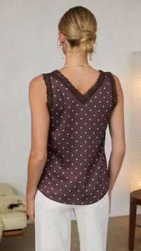 Skies Are Blue - Polka Dot Satin Lace Trim Tank Top