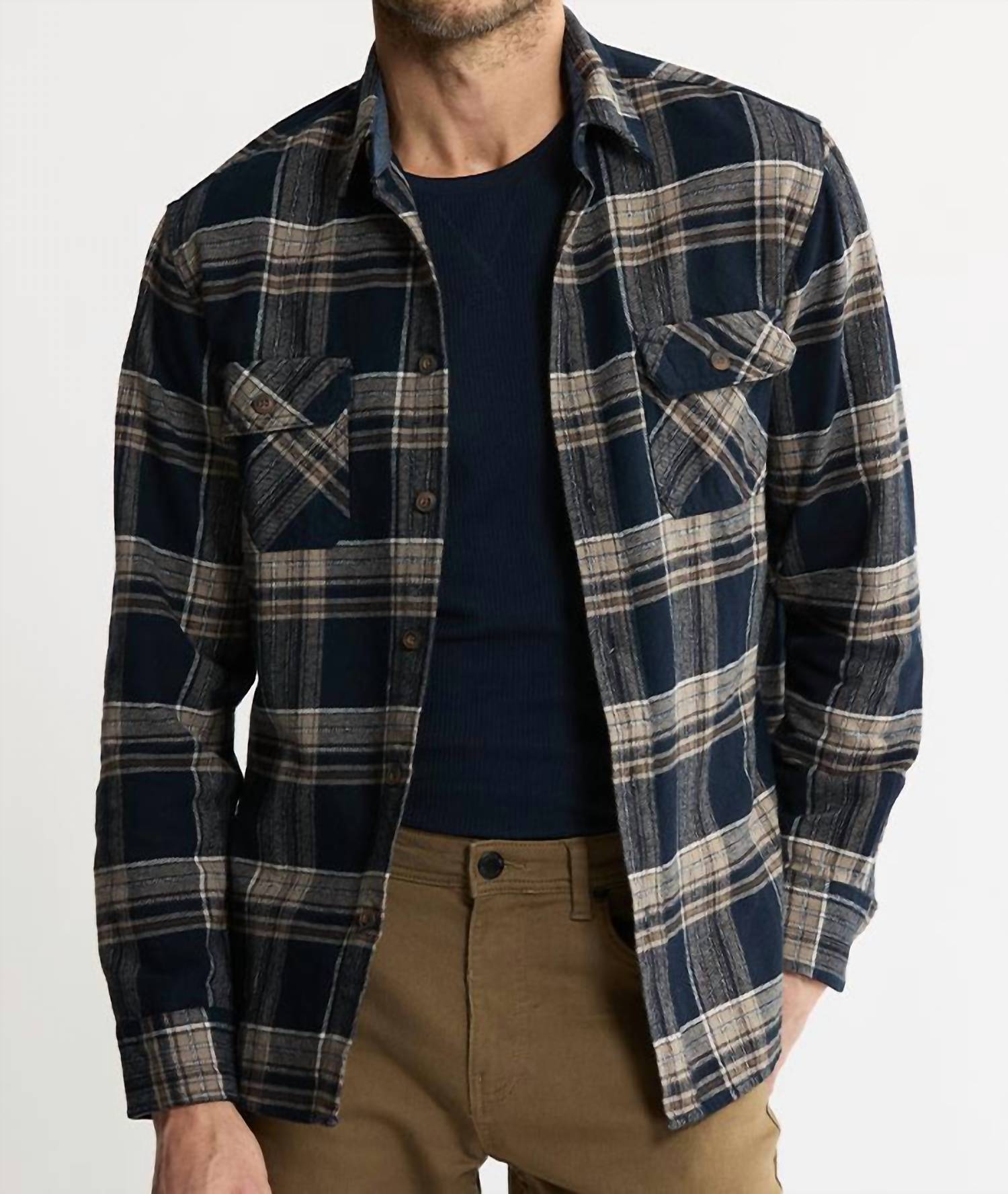 JACHS NEW YORK Brawny Flannel Shirt & Thermal Long Sleeve Tee - 2-pack in navy plaid brawny - men's shirt