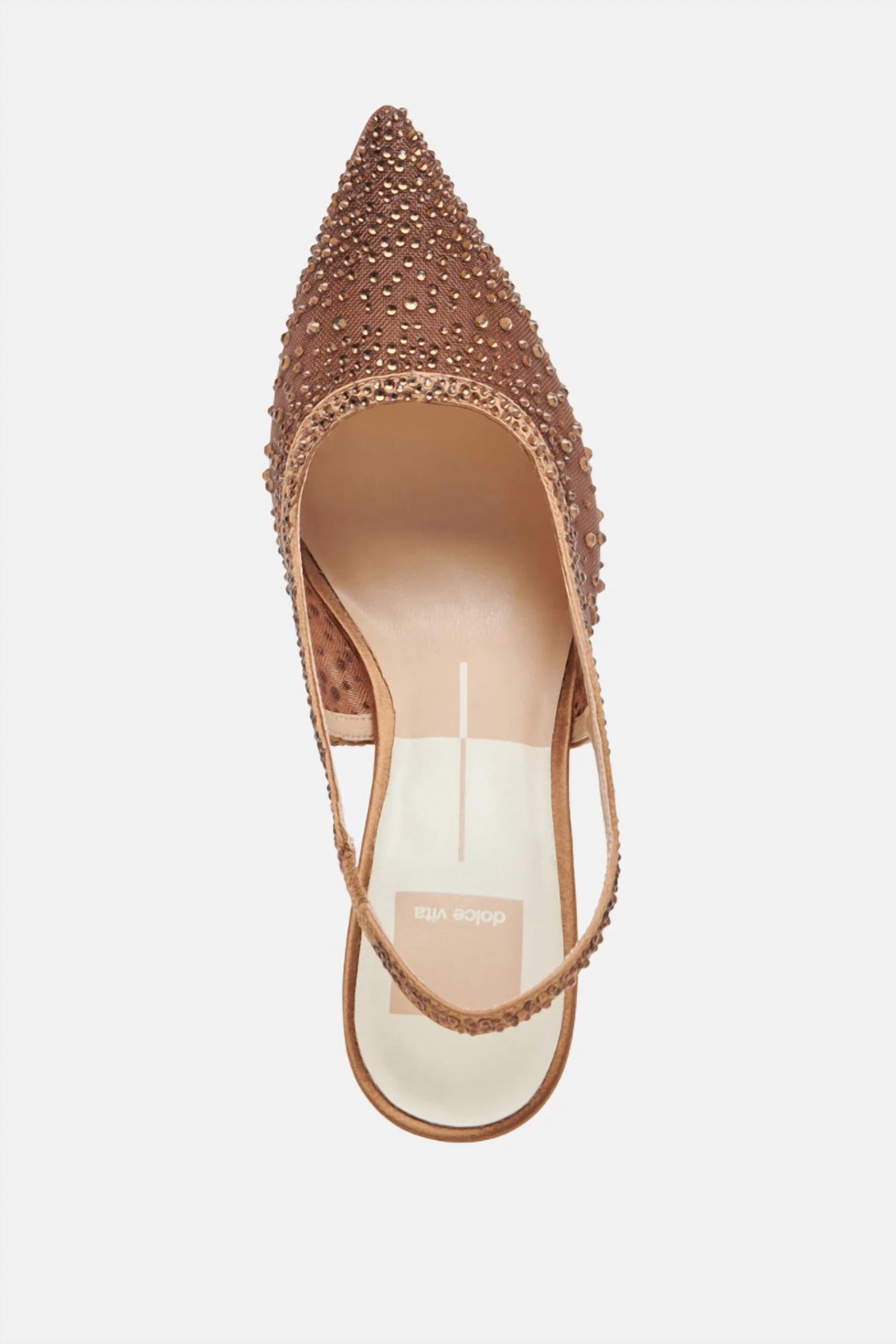 Dolce Vita Women's Kaye Crystal Heels in mid brown mesh - women's heels - view 7