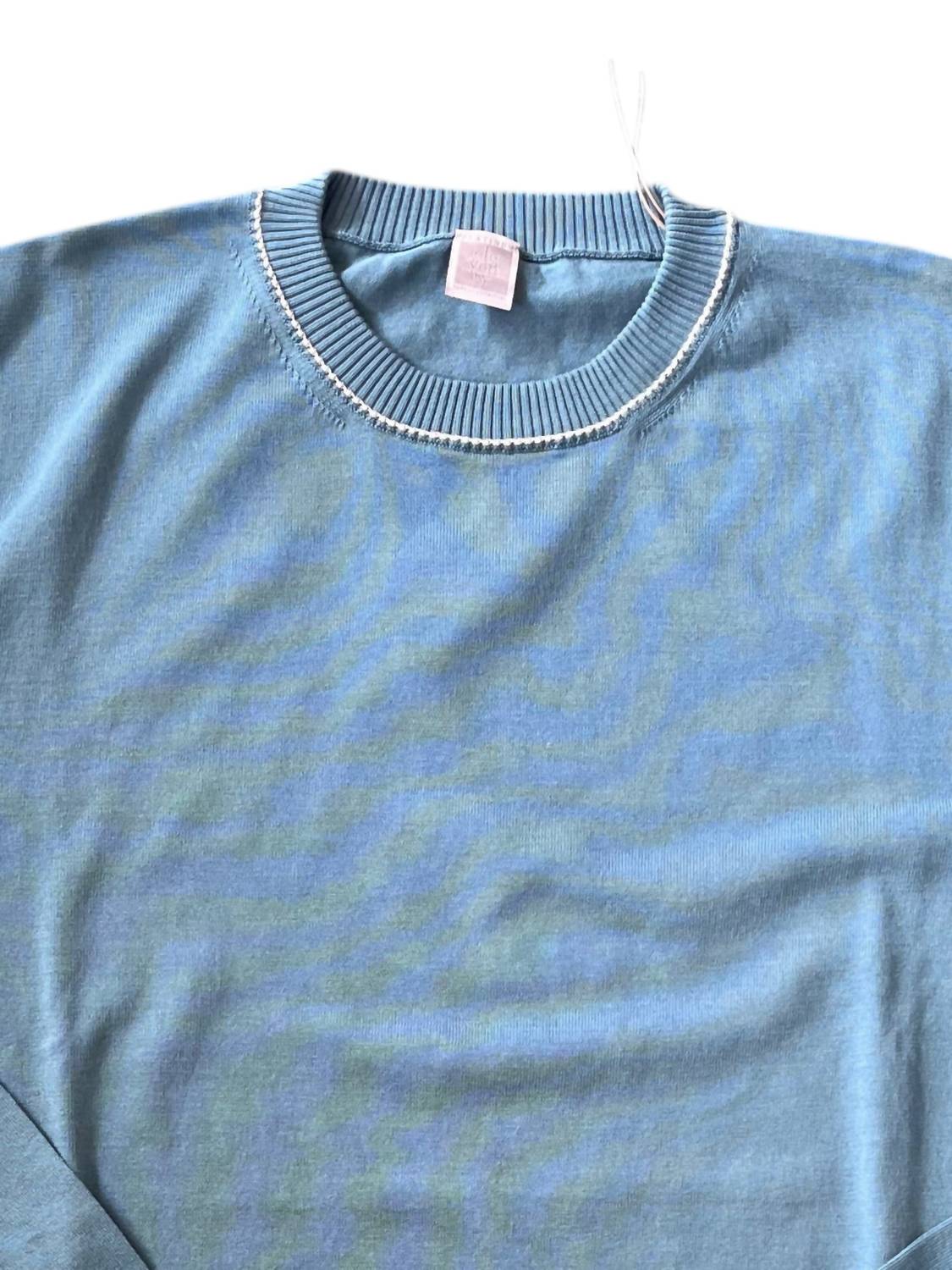 eleventy Men's Cotton Crew Sweater in aqua blue - men's sweater - detail view