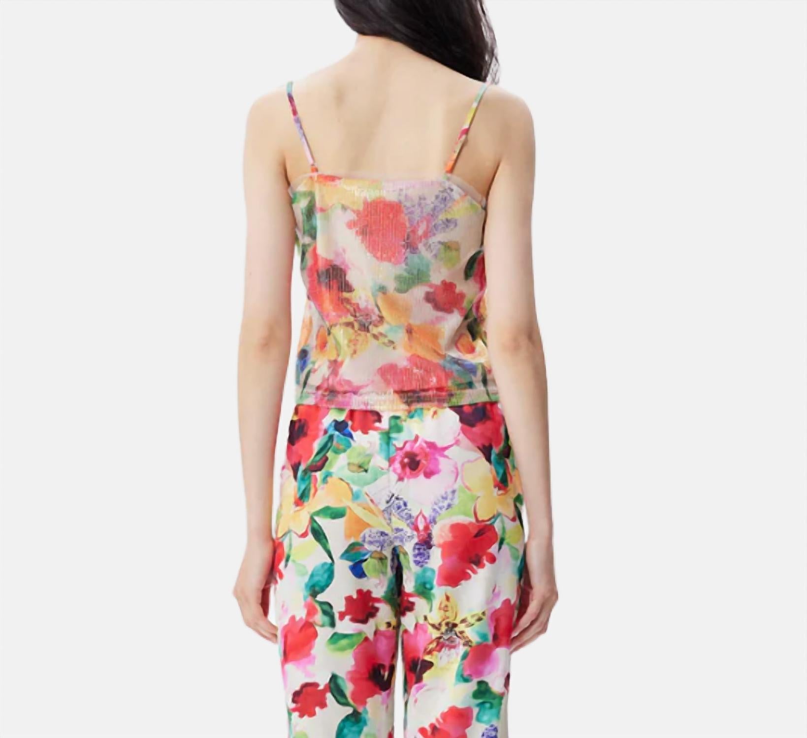 THEO the Label Theia Flower Print Sequin Tank Top in mandarine - women's tank top - view 4