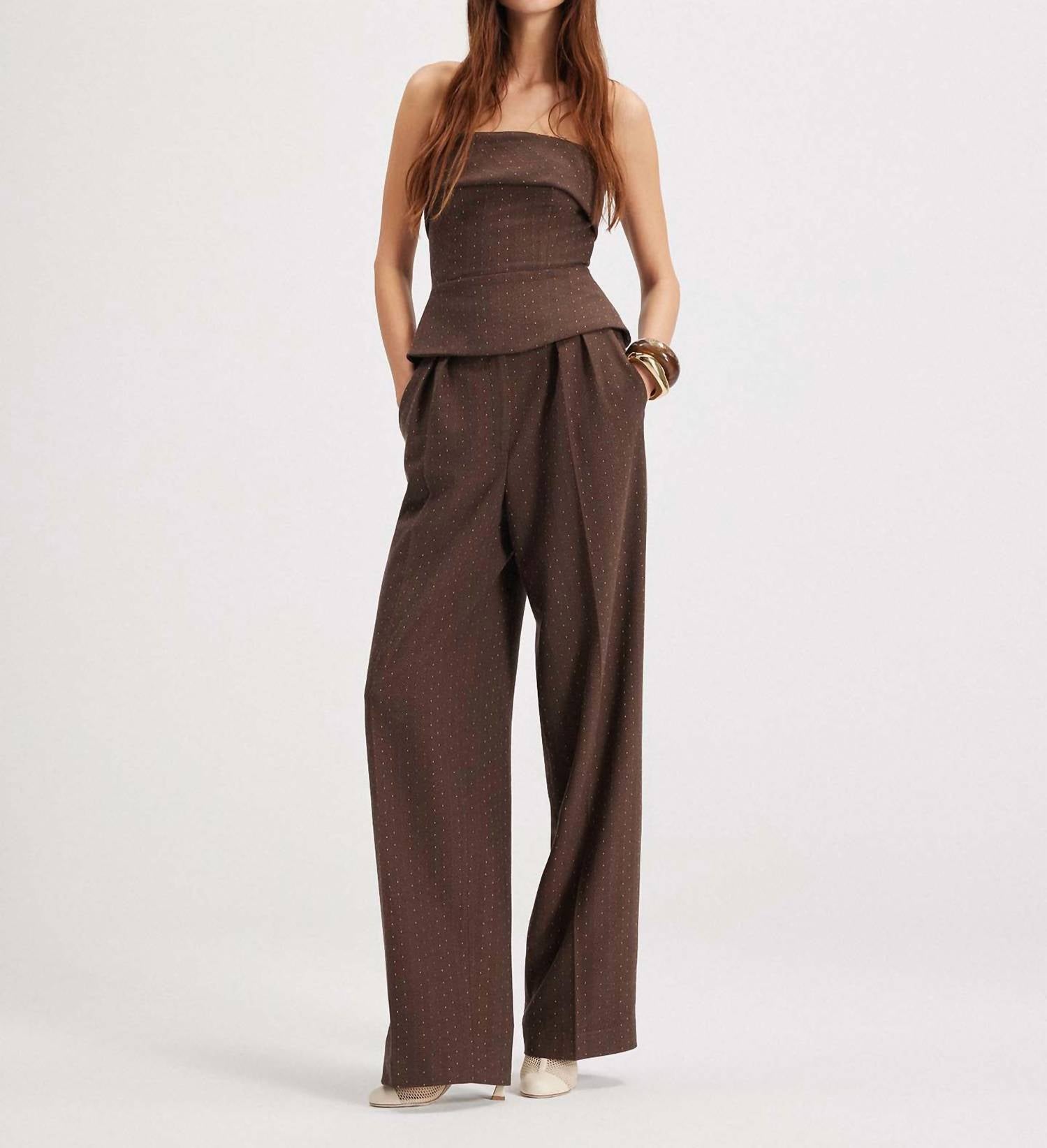 THEO the Label Kores Punto Herringbone High-waist Pant in amber sky - women's pants - view 4