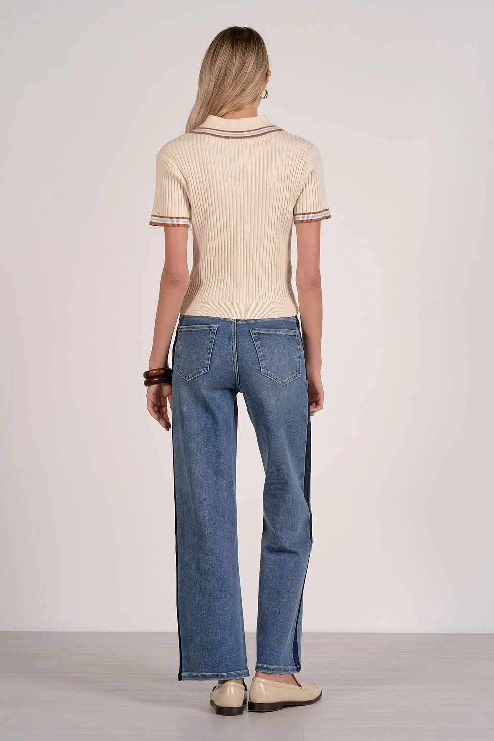Elan - Ribbed Collared Short Sleeve Sweater