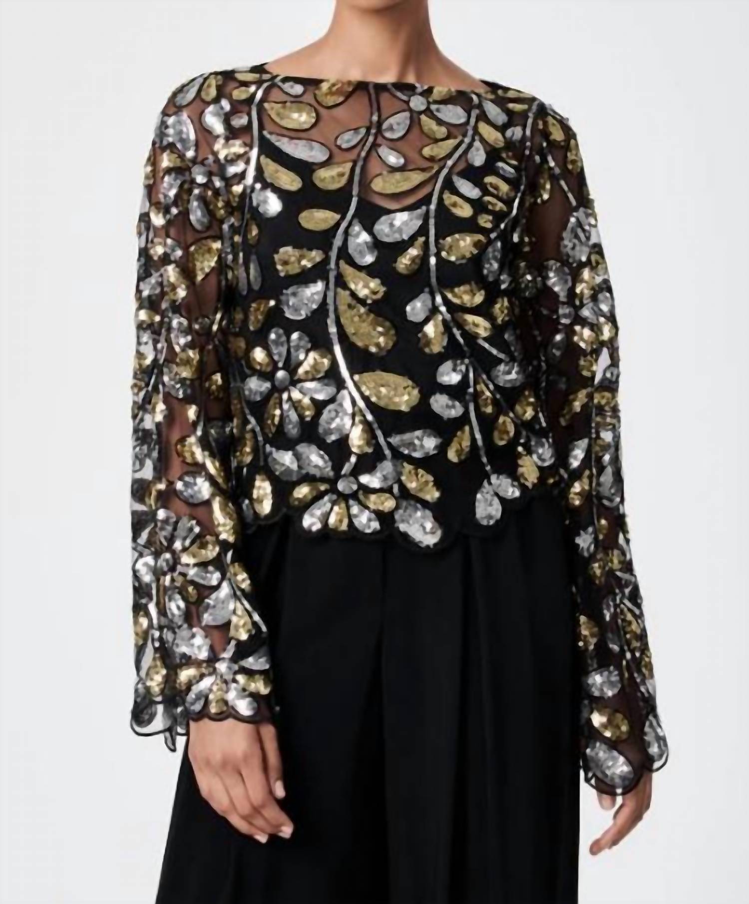 Trina Turk Femmess Sparkle Top in black gold silver sparkle - women's blouse
