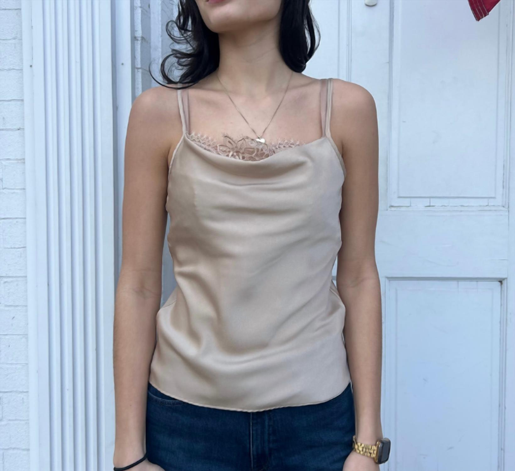 Suncoo Livia Silk Cami With Lace Insert in greige - women's shirt
