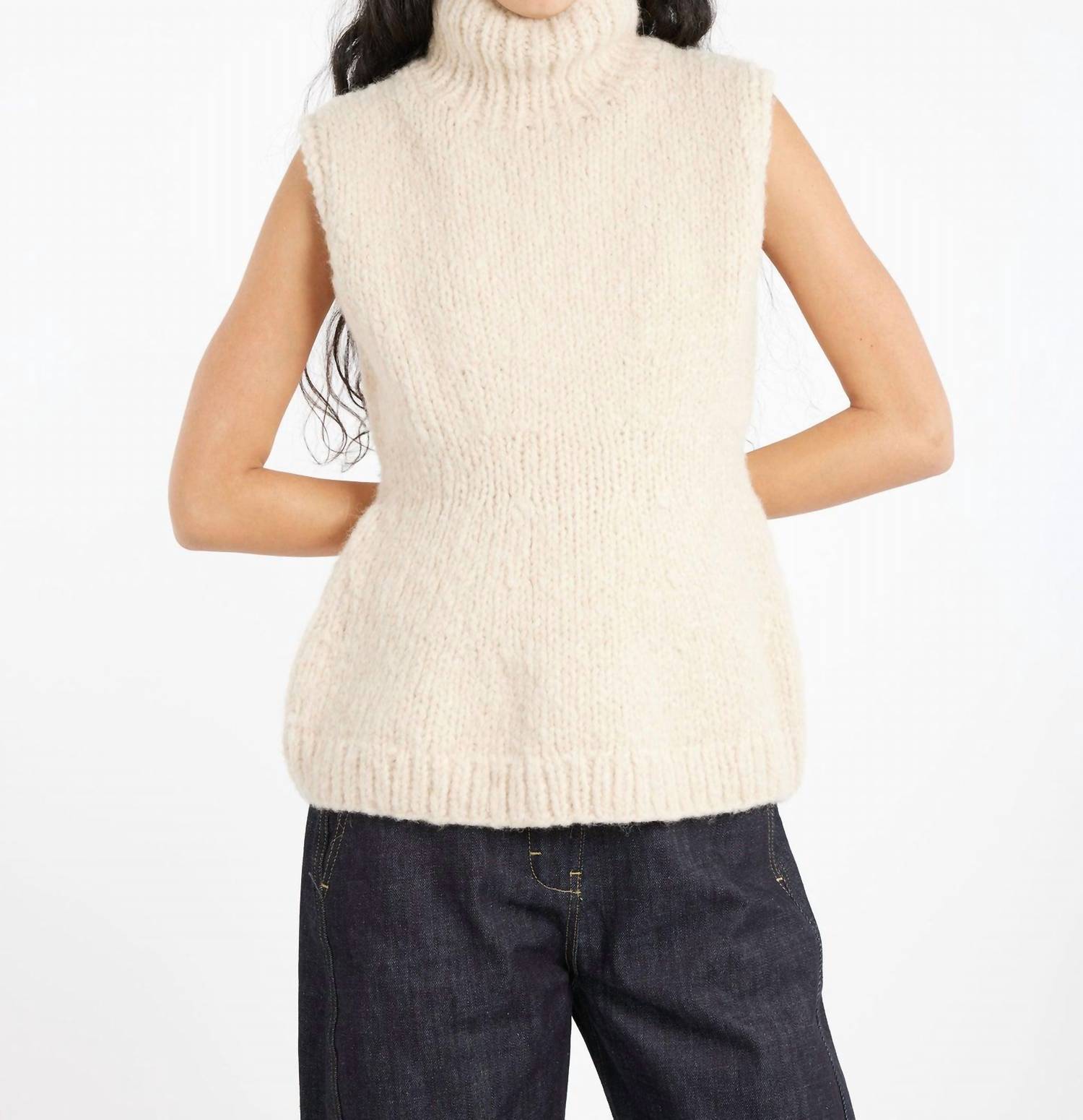 LAUREN MANOOGIAN Handknit Peplum Shell Vest in alabaster - women's jacket - alternate view