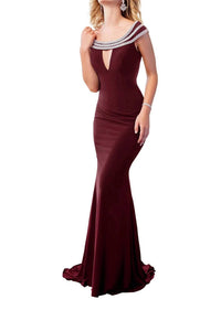 Clarisse - Long Jersey Knit Off The Shoulder Dress