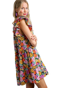 Umgee - Floral Double Layered Ruffle Sleeve Dress