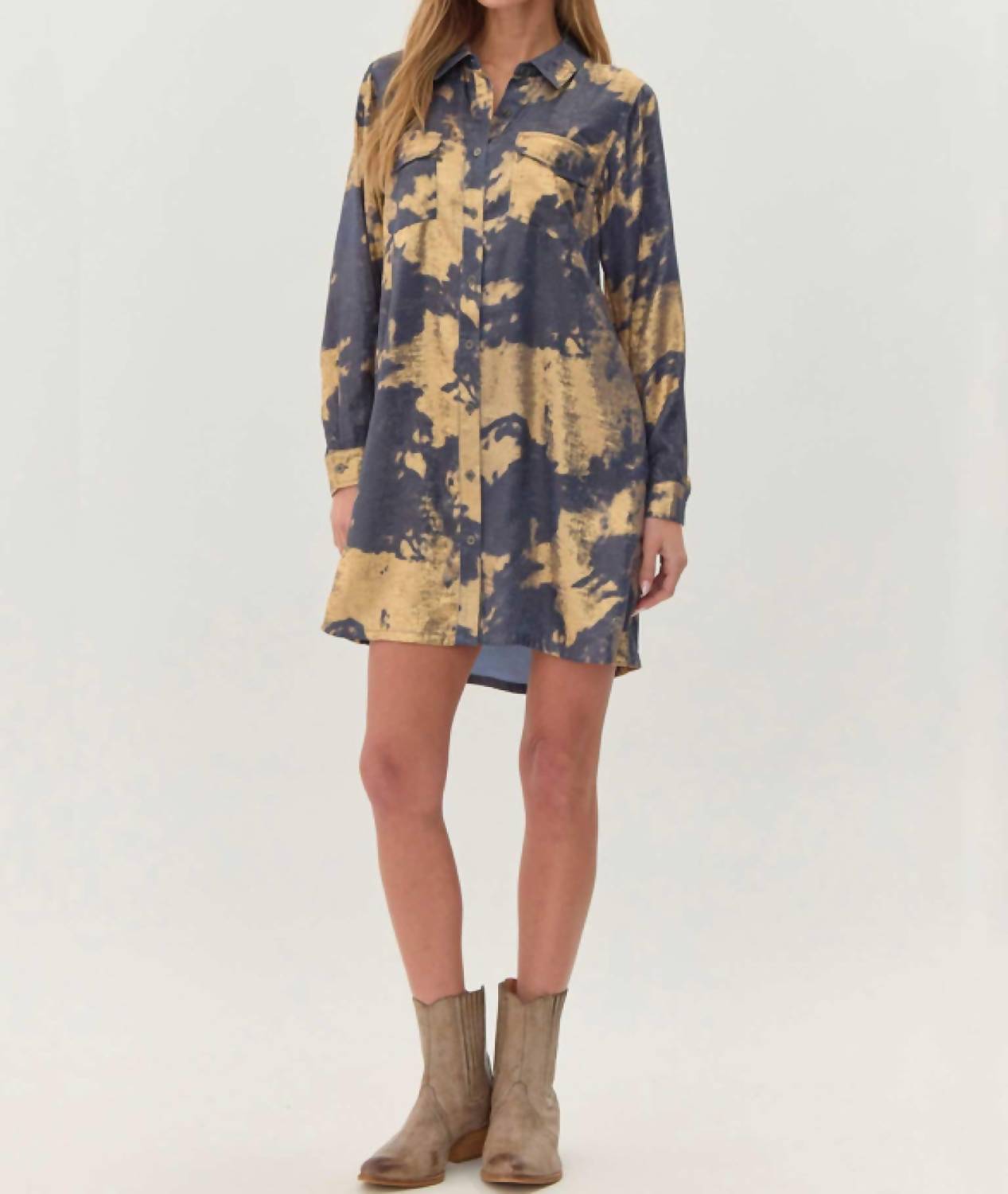 Jodifl - Metallic Tie-Dye Shirt Dress