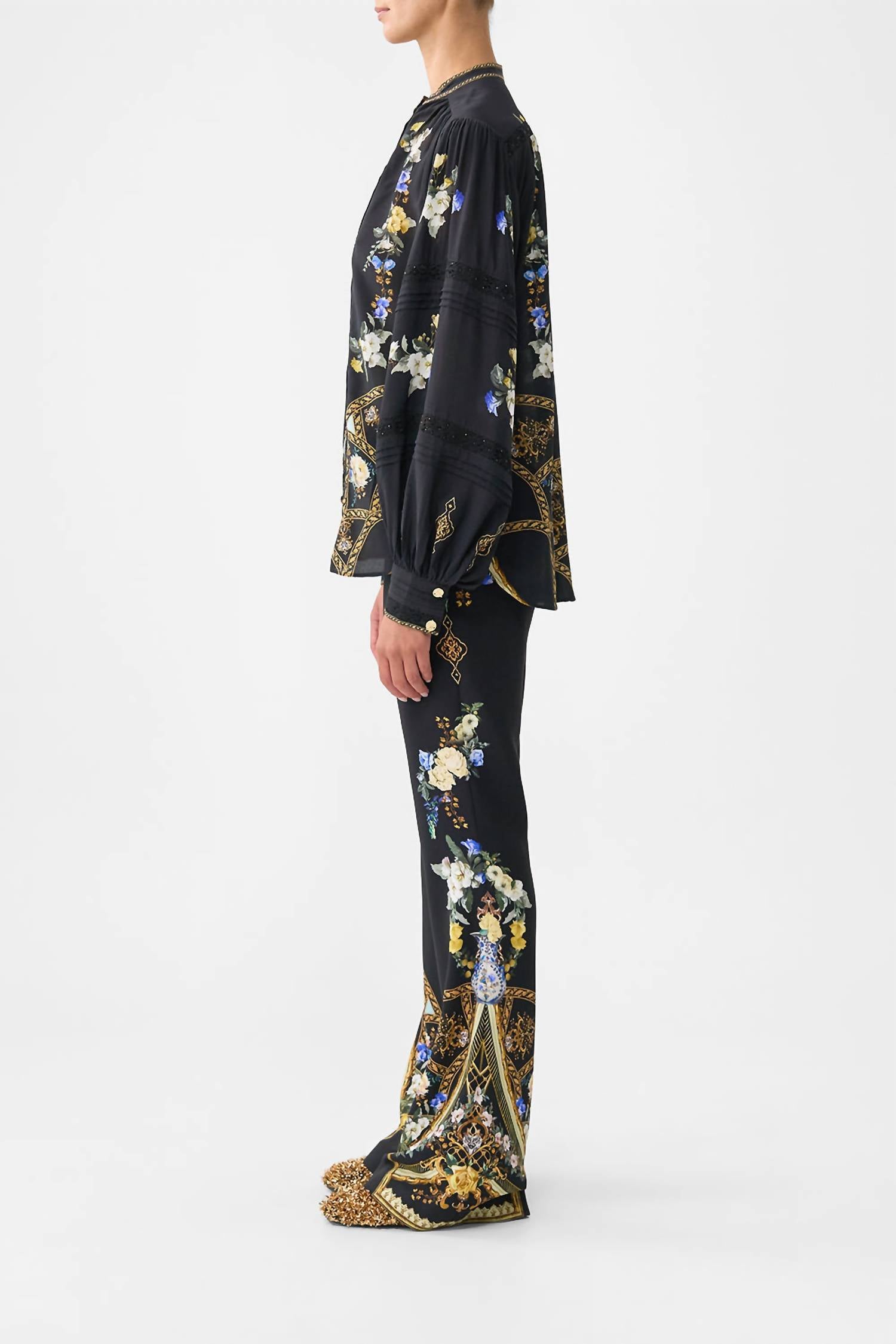 Camilla Blouson Sleeve Blouse in ottoman elegance - women's blouse - detail view