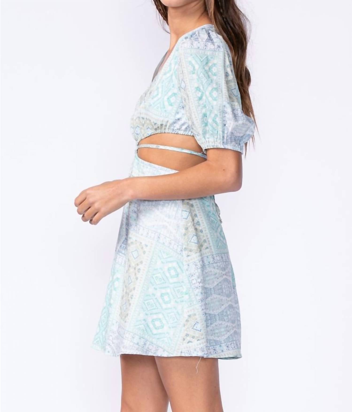 Sky To Moon - Boho Print Cutout Tie Detail Dress