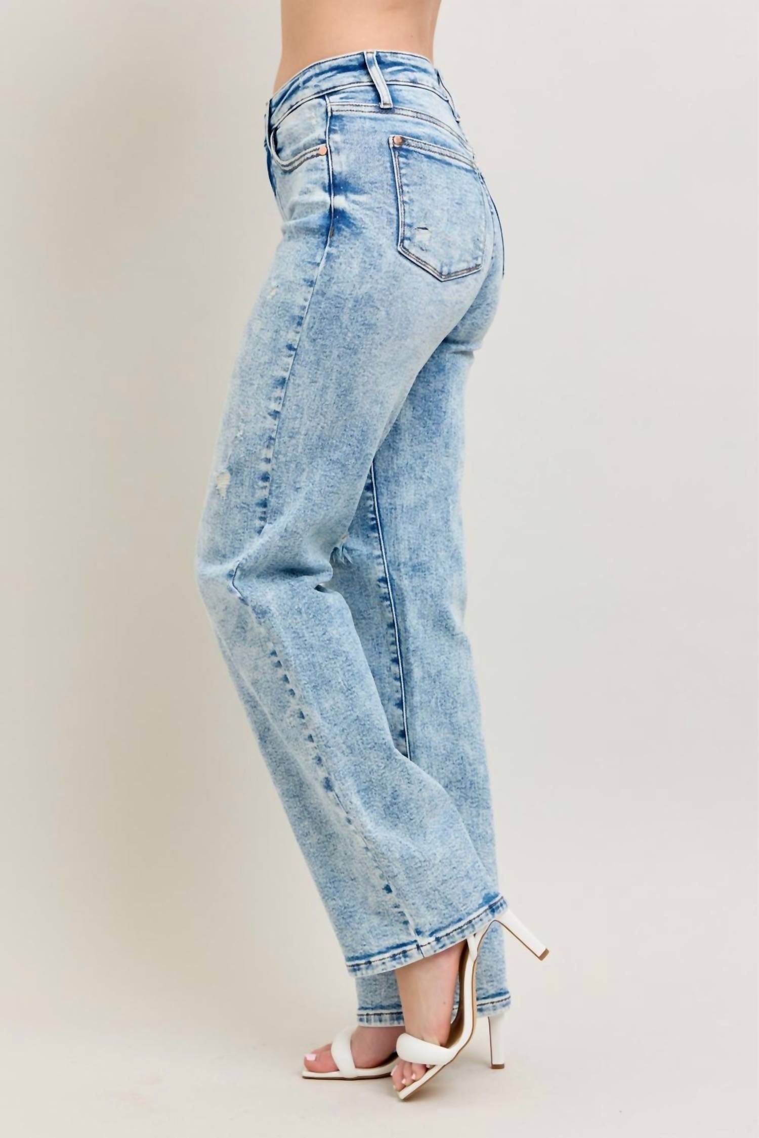 Judy Blue - High Waist Mineral Wash Destroy 90's Straight Jeans