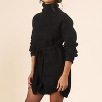 Crescent - Turtleneck Sweater Dress with Waist Tie