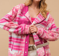 Blue B Aztec Fleece Print Outdoor Jacket in pink aztec - women's jacket