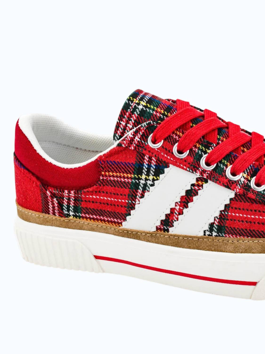 Corkys Footwear Women's That's Her Sneaker in red plaid - women's sneaker - detail view
