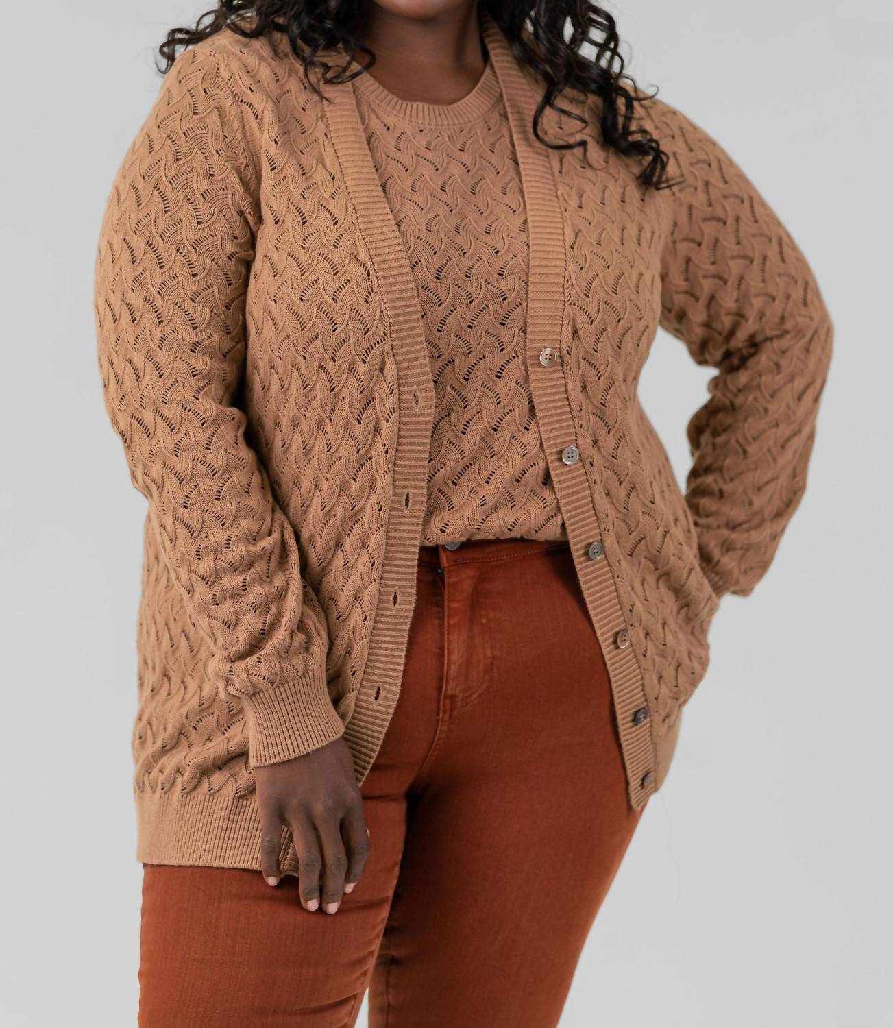 Minnie Rose - Cotton Cashmere Pointelle Cardigan - Plus