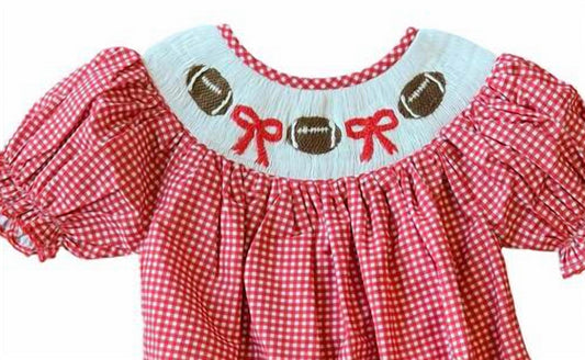 Teeta - Girl's Gingham Smocked Football Hallie Bubble