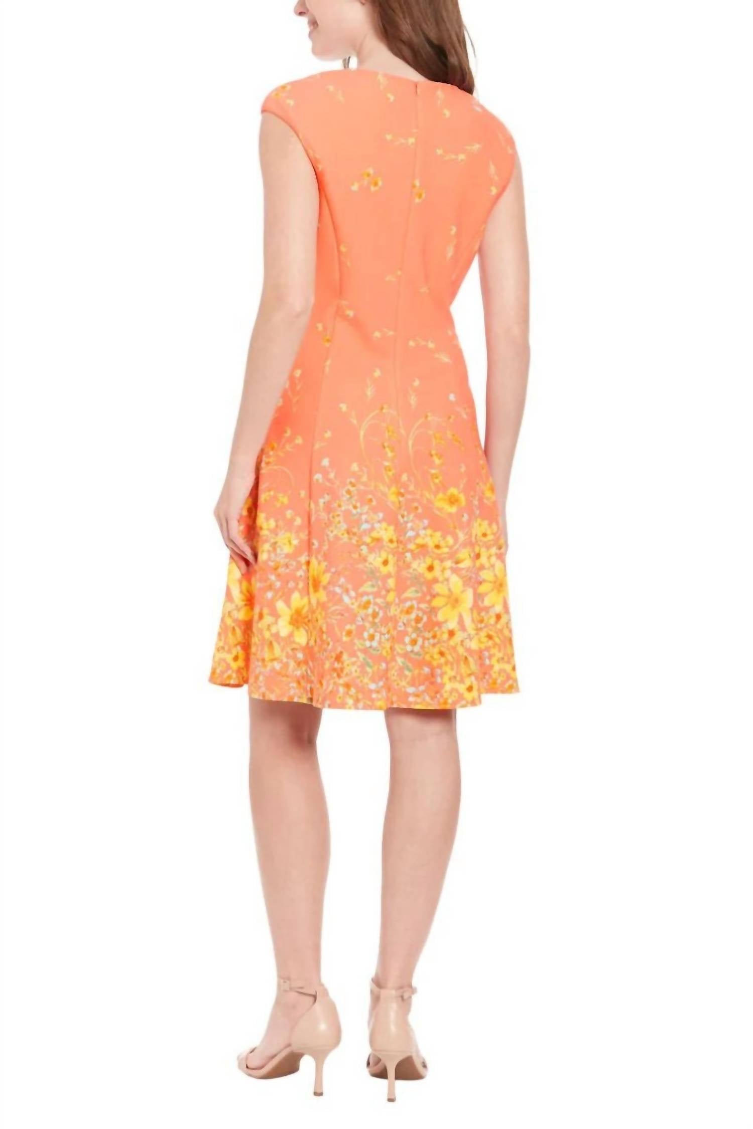 London Times - Crew Neck Floral Fit & Flare Scuba Dress