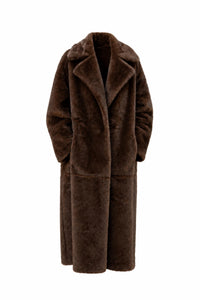 Attentif Long Faux Fur Coat in chocolate - women's jacket - detail view