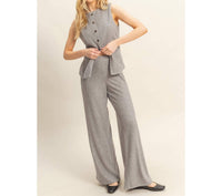 Hyfve - Ribbed Buttoned Vest And Wide-leg Pants Set
