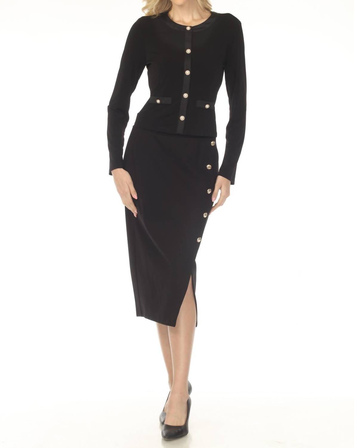 Joseph Ribkoff Satin Trim Button Front Jacket in black - women's cardigan - view 4
