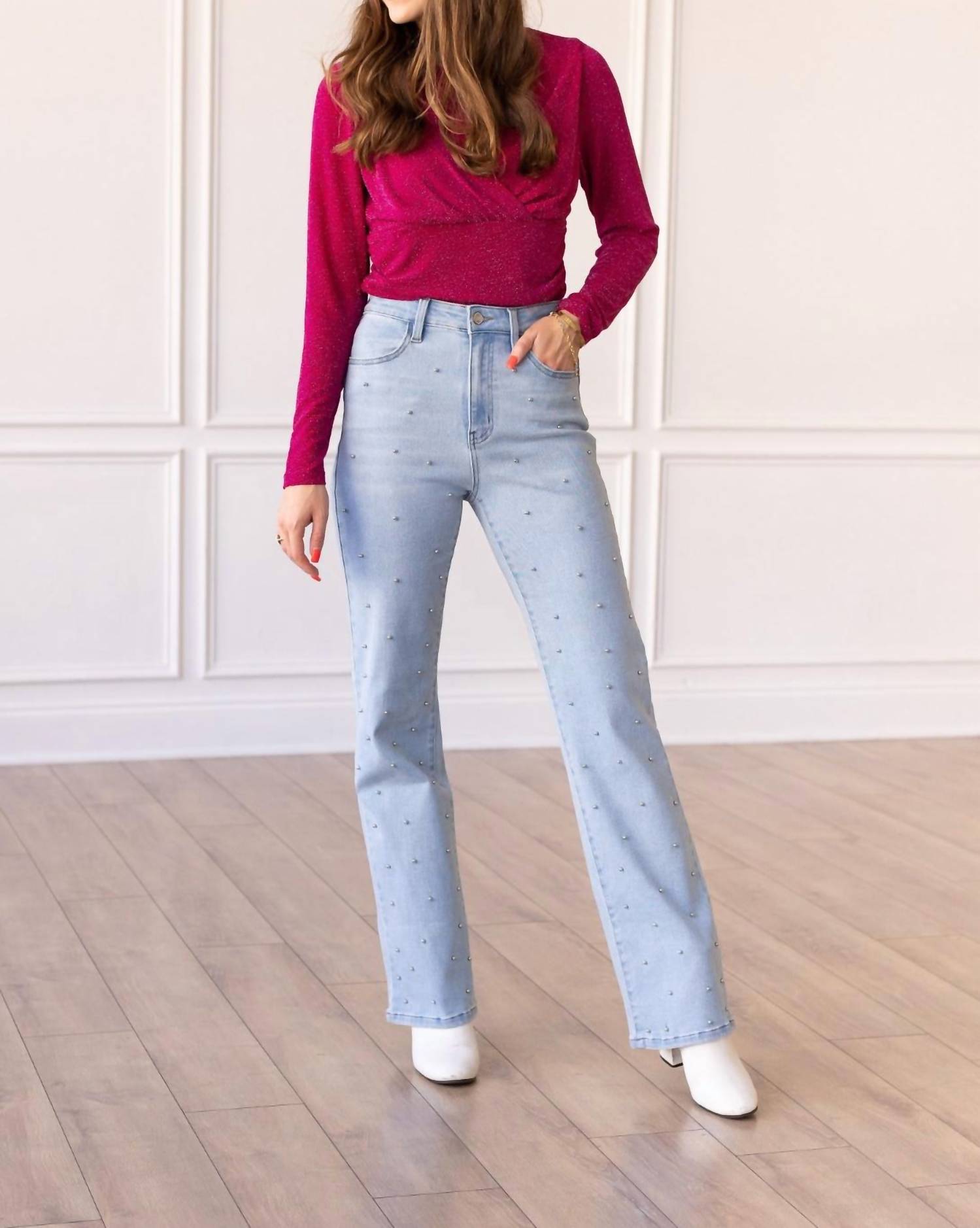 Grace + Emma - Straight Leg Denim Stud Jeans