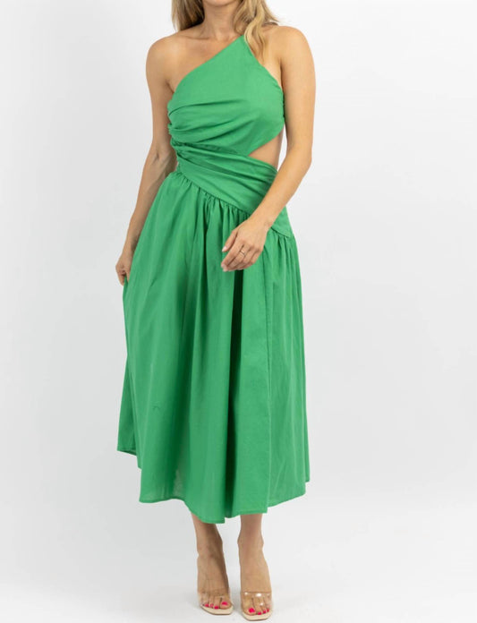 ASYMMETRIC RUCHE MIDI DRESS