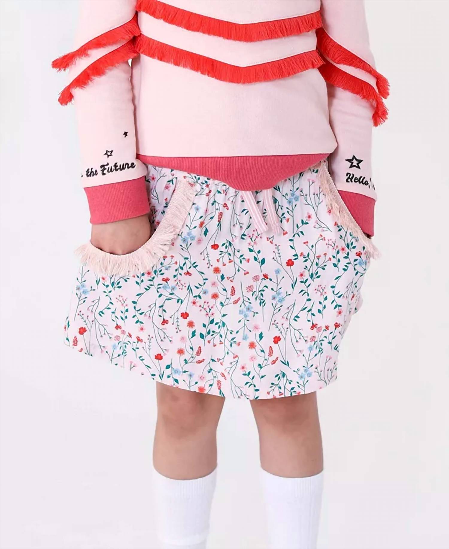 Kinderkind - Girls Floral Fringe Pull On Skirt