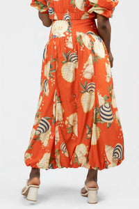 Dress To - Coral Sea Shell Print Bubble Maxi Skirt