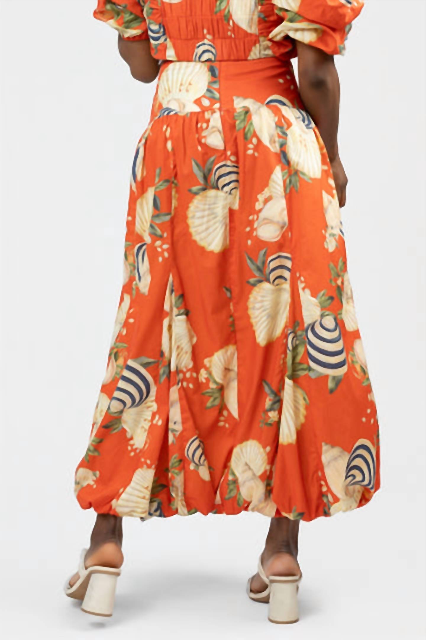 Dress To - Coral Sea Shell Print Bubble Maxi Skirt