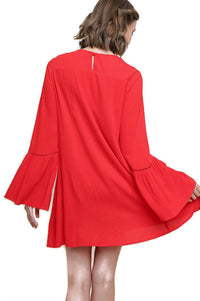 umgee Floral Embroidered Bell Sleeve Mini Dress in chili - women's dress - alternate view