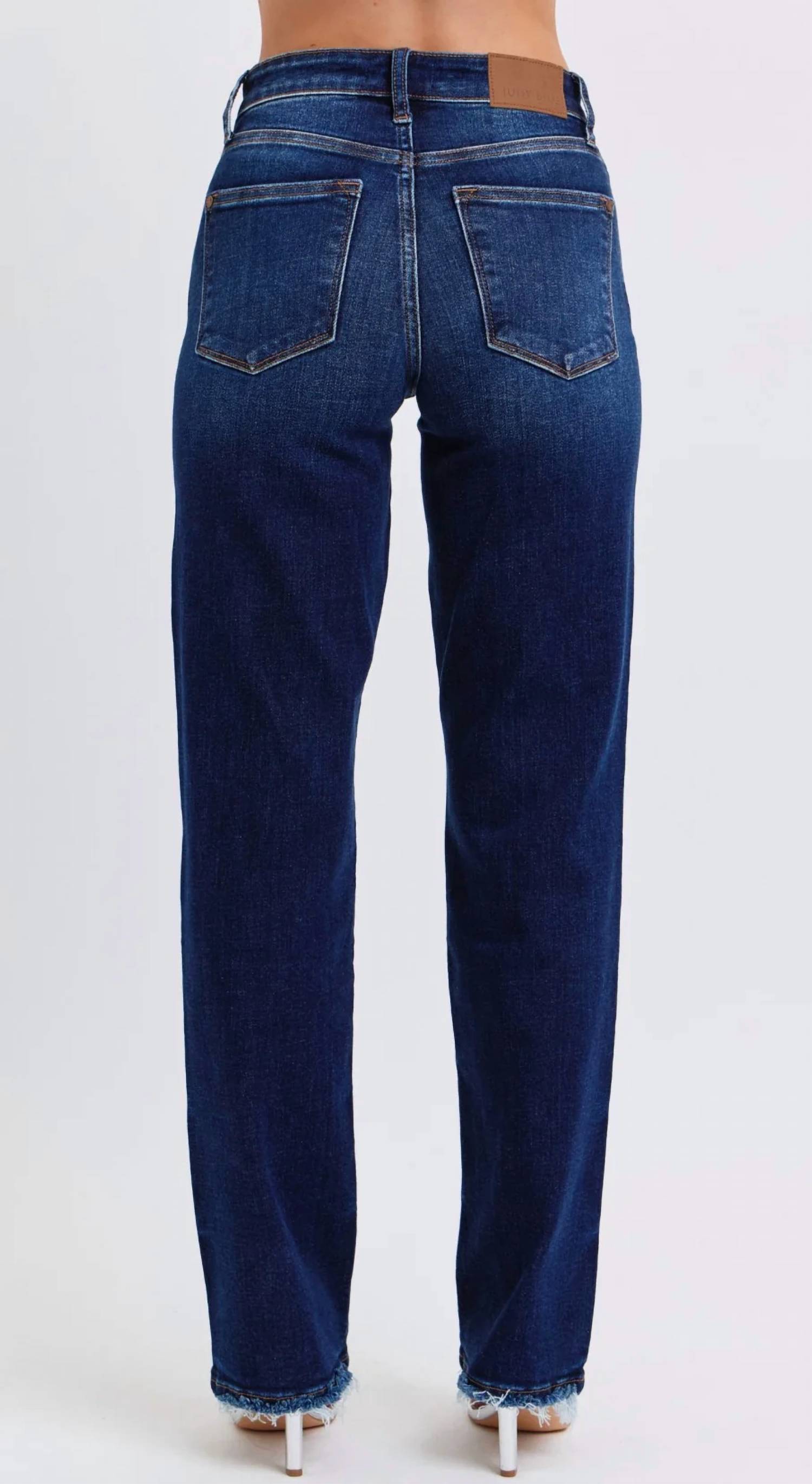 Judy Blue - Mid Rise Straight Leg Fray Hem Jeans