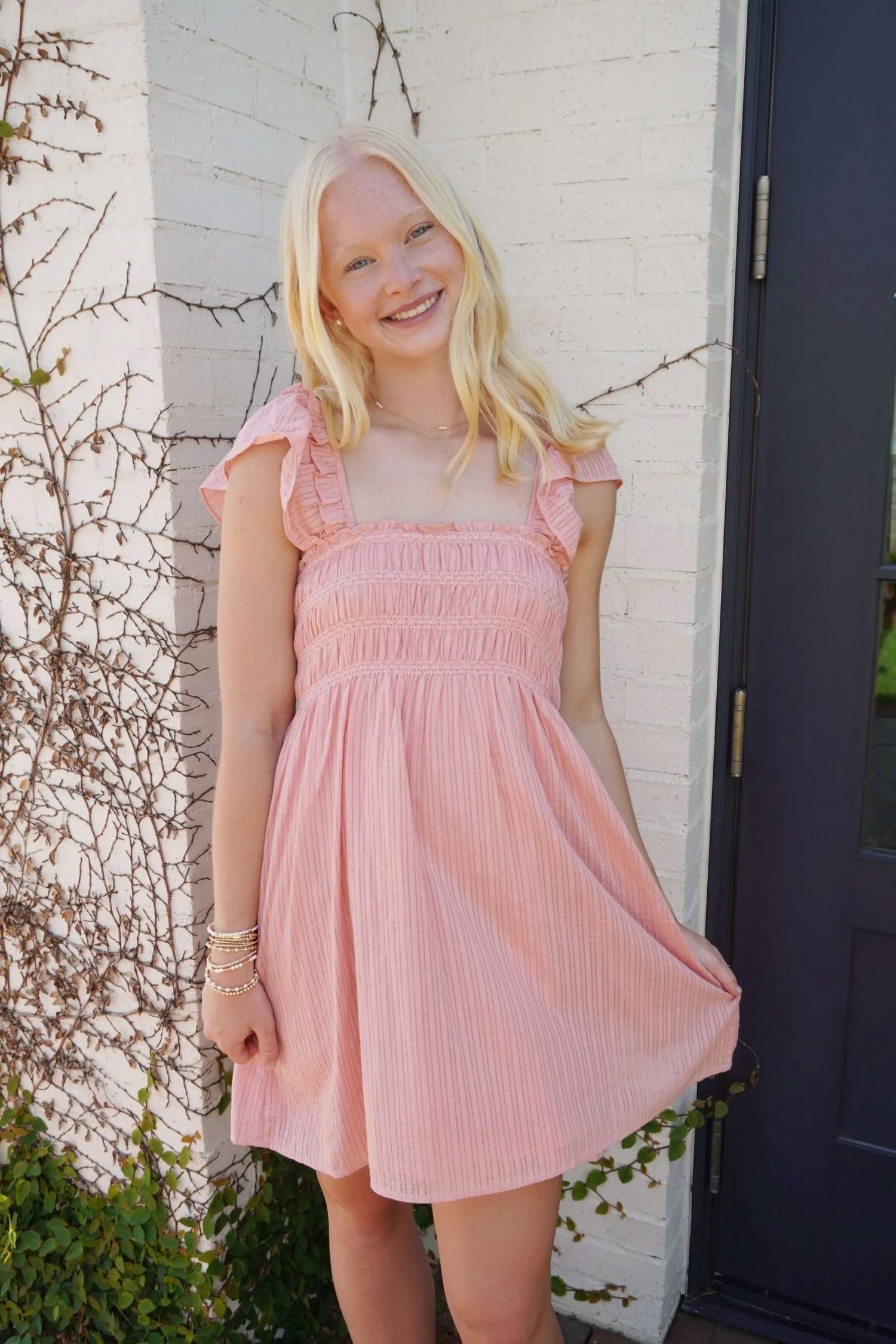 Baby Pink - Blushing Petals Flutter Sleeve Dress