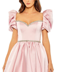 Mac Duggal - Puff Sleeves Sweetheart Neck Mini Dress