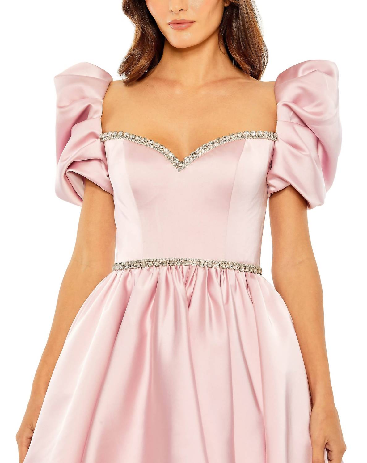 Mac Duggal - Puff Sleeves Sweetheart Neck Mini Dress