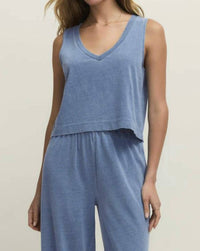 Z Supply Sloane V-neck Jersey Denim Top in santorini indigo 1 - women's tank top - alternate view