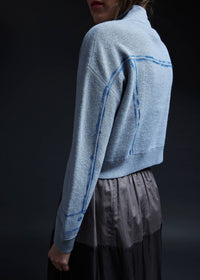 Purple Maroon - Trompe L'oeil Embroidery Two-way Zip Cardigan