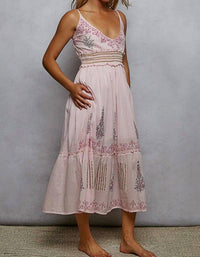 POL Smocked Band Ruffle Woven Dress in light pink - women's dress - detail view