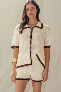Urban Daizy - Crochet Knit Shorts & Button Down Set