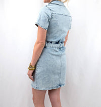 entro Denim Belted Dress in light blue - women's dress - alternate view