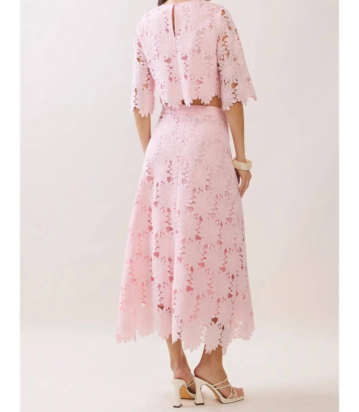TCEC A-line Floral Lace Midi Skirt in pink - women's skirt - detail view