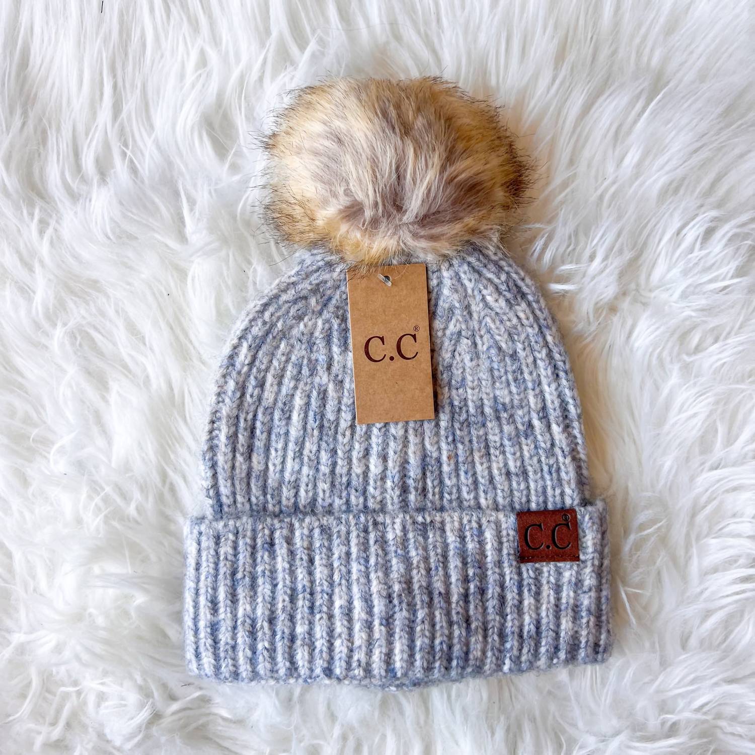 Cc Beanies - Women's Soft Ribbed Fur Pom Beanie